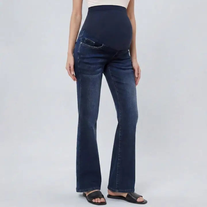 Maternity Flare Jeans with Full Over Belly Panel and Classic
