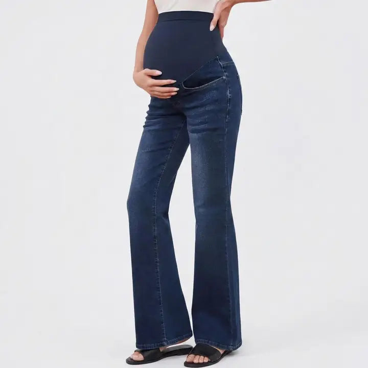 Maternity Flare Jeans with Full Over Belly Panel and Classic