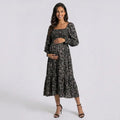 Maternity Floral Square Neck Midi Dress with Long Sleeves