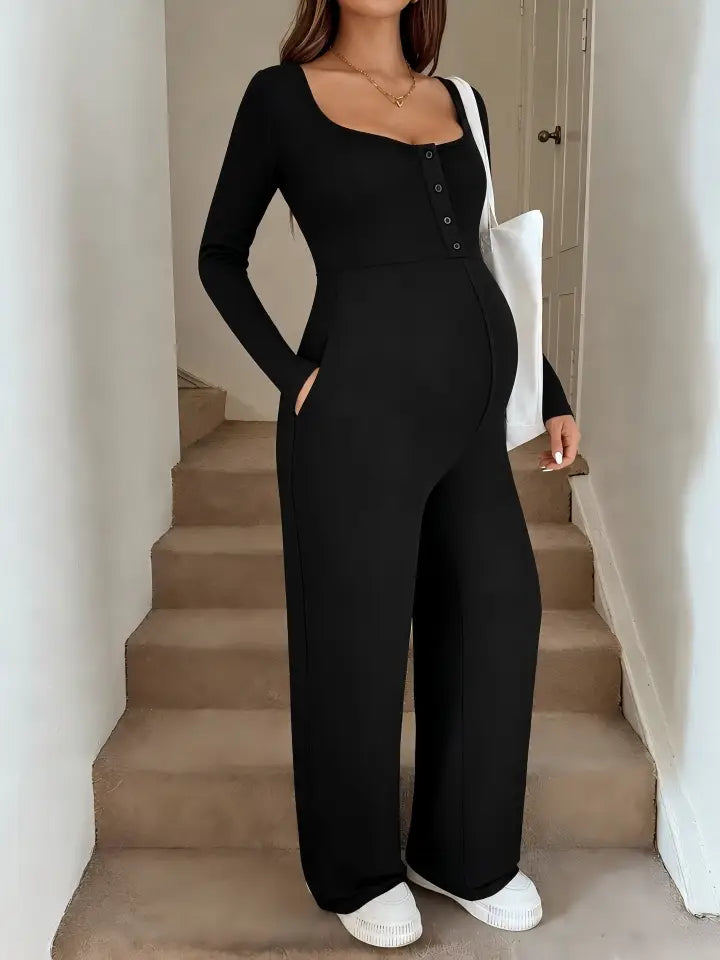 Maternity Long Sleeve Top and Wide Leg Pants 2 Piece Set