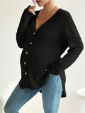 Maternity Ribbed Button Front V Neck Cardigan