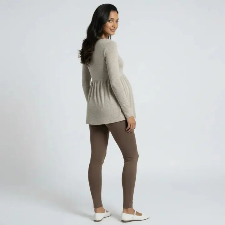 Maternity Long Sleeve Babydoll Tunic Top with Crew Neck Soft
