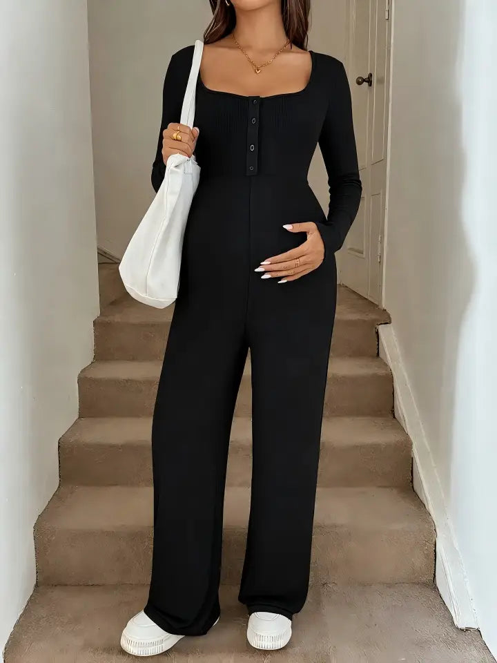 Maternity Long Sleeve Top and Wide Leg Pants 2 Piece Set