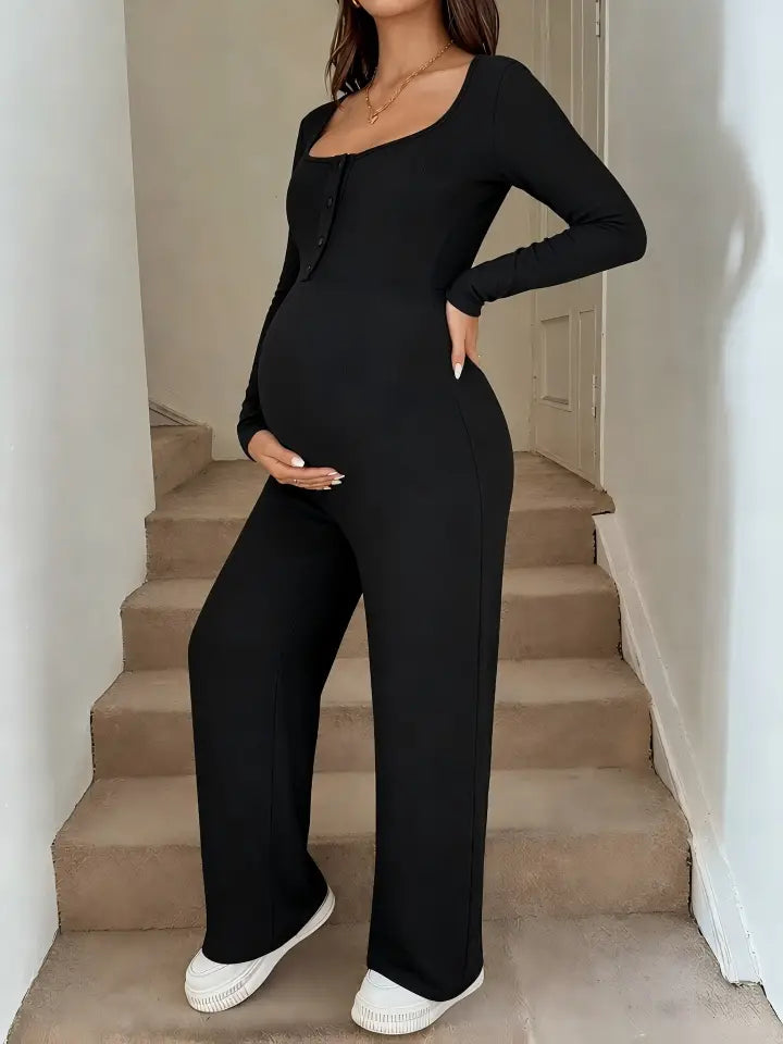 Maternity Long Sleeve Top and Wide Leg Pants 2 Piece Set