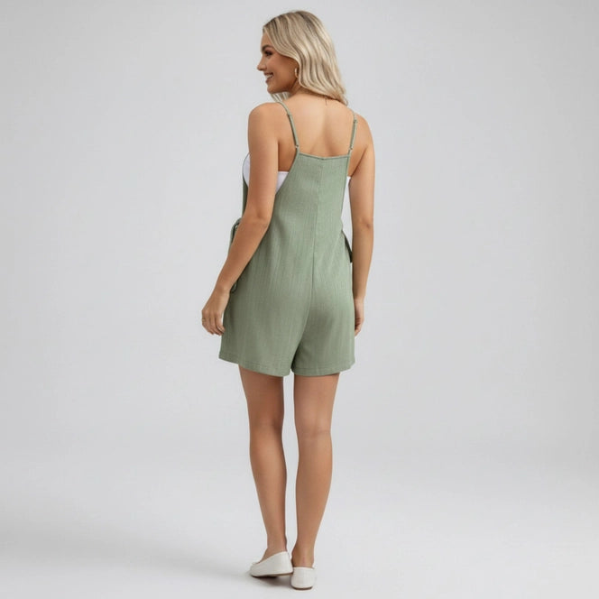 Maternity Sleeveless Tie Side Romper with Adjustable Straps
