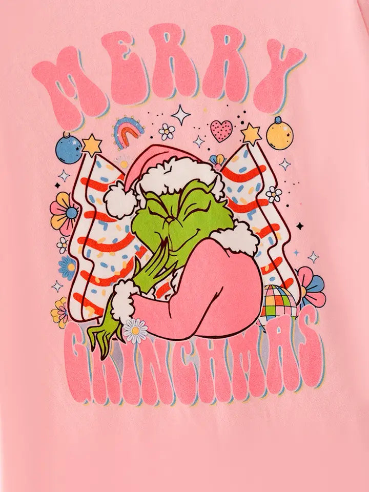 Merry Grin-Mas Pink Printed Baby Romper