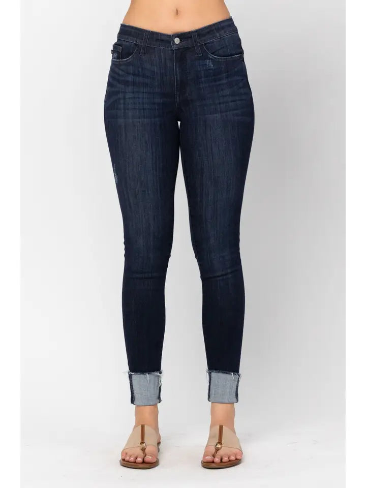 Judy Blue Midrise Cuffed Skinny (Long/Tall Option) Jeans