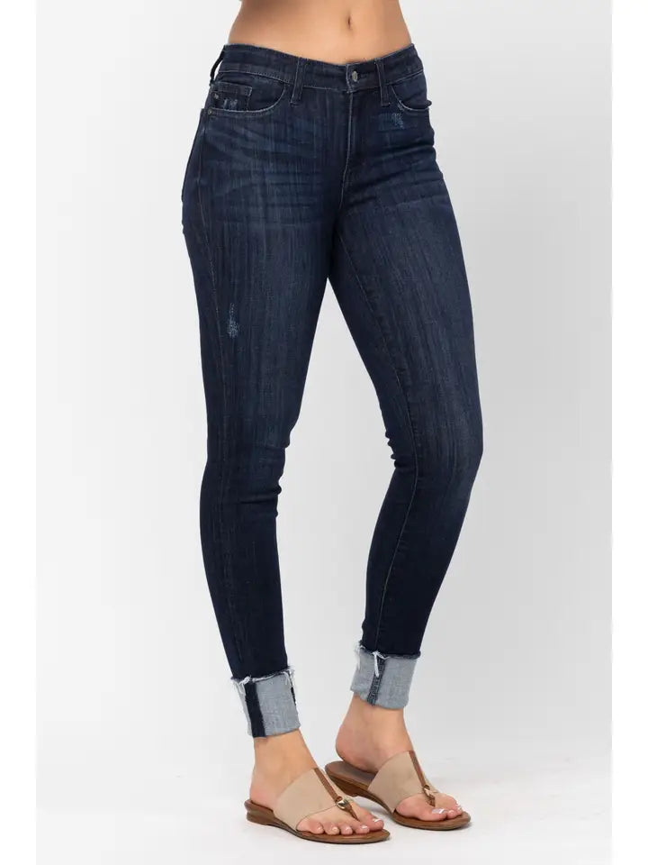 Judy Blue Midrise Cuffed Skinny (Long/Tall Option) Jeans