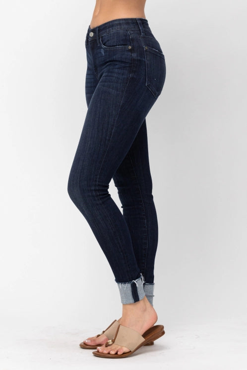 Judy Blue Midrise Cuffed Skinny (Long/Tall Option) Jeans