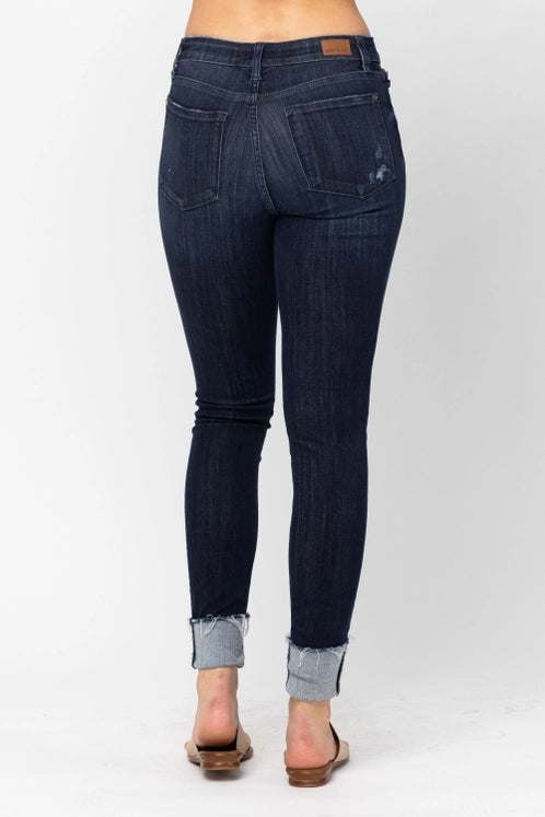 Judy Blue Midrise Cuffed Skinny (Long/Tall Option) Jeans