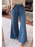 Mineral Wash Seam Detail Flare Leg Drawstring Pants