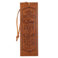 Bookmark Faux Leather Brown Thy Word Is A Lamp Ps. 119:105