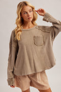 Mineral Washed Waffle Fabric Mixed Terry Top