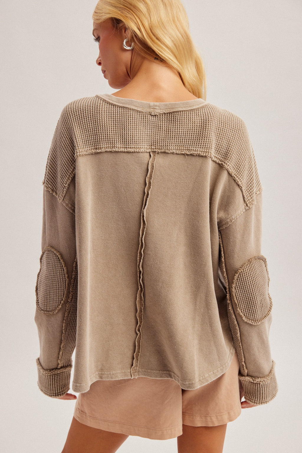 Mineral Washed Waffle Fabric Mixed Terry Top