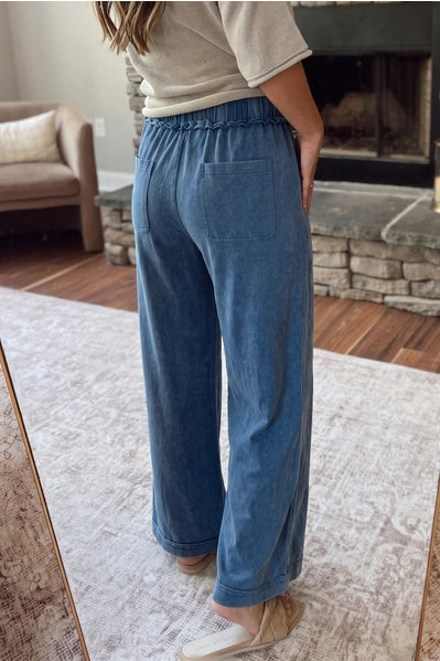 Mineral Wash Seam Detail Flare Leg Drawstring Pants