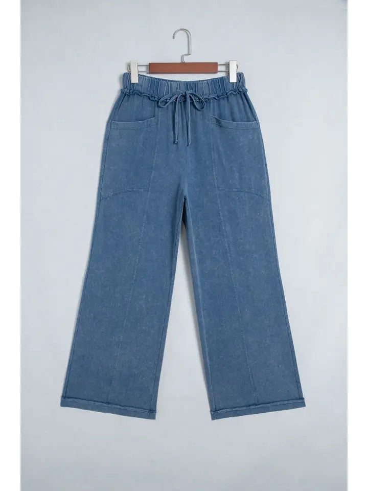 Mineral Wash Seam Detail Flare Leg Drawstring Pants
