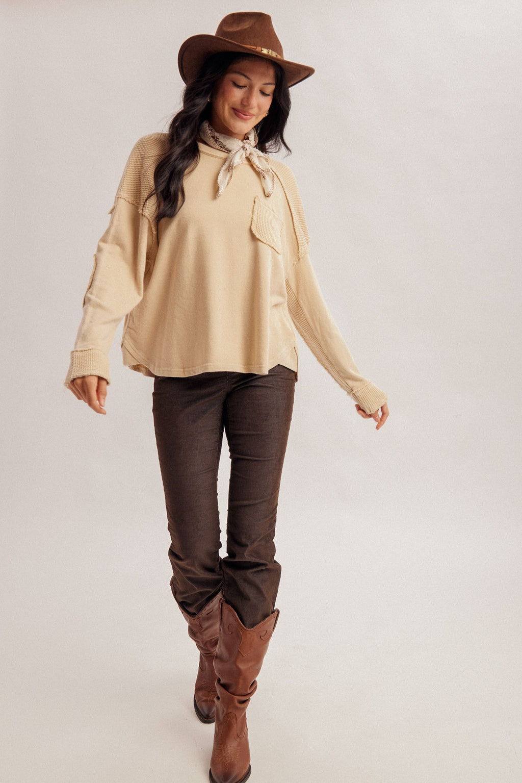 Mineral Washed Waffle Fabric Mixed Terry Top