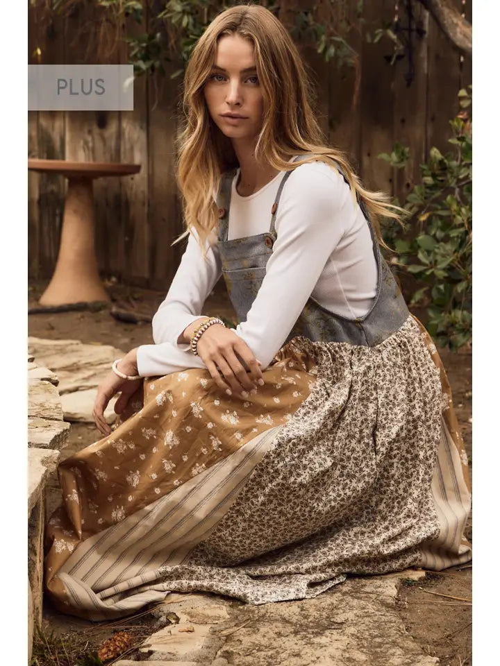 Mixed Floral Print Overall Maxi Dress