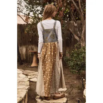 Mixed Floral Print Overall Maxi Dress