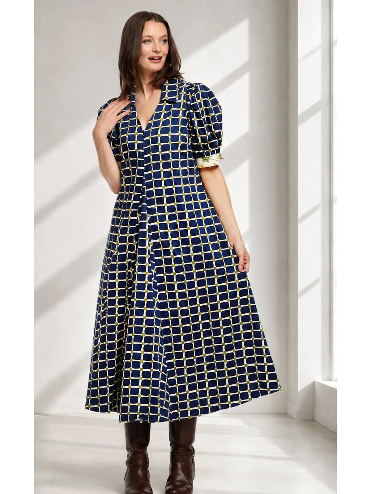 Dizzy Lizzy Montauk Dress Navy Green Grid Print