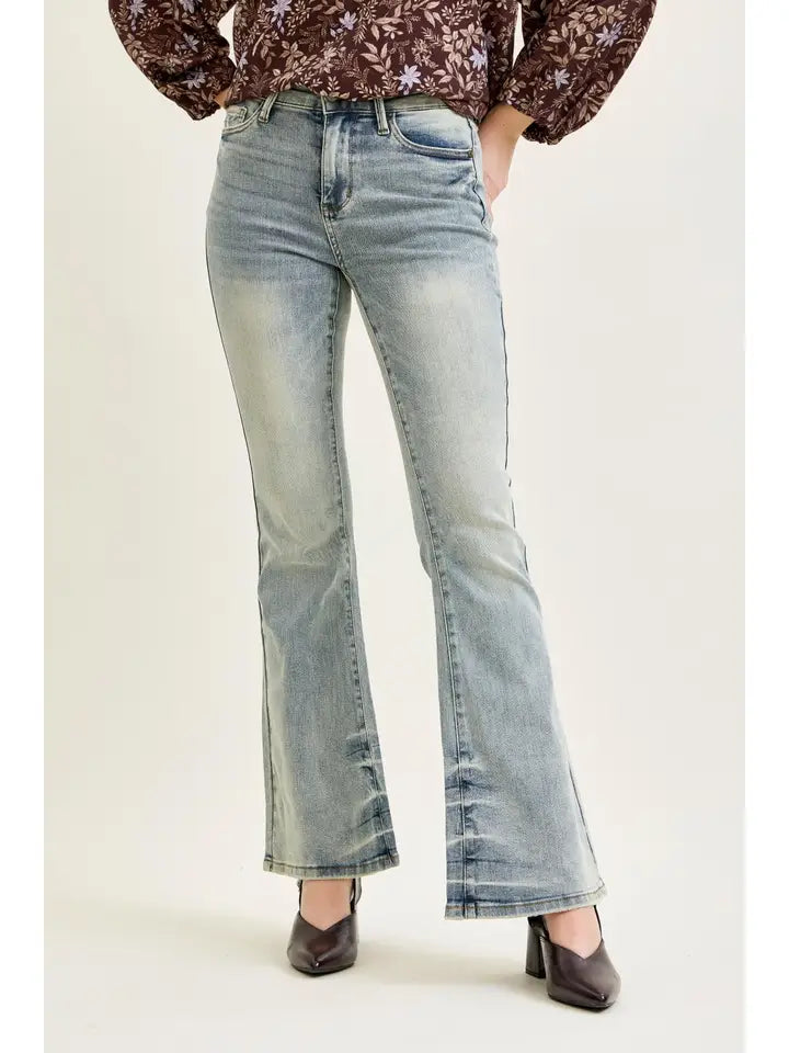 Judy Blue Mr Tinted Pin Tack Detail Flare Jeans