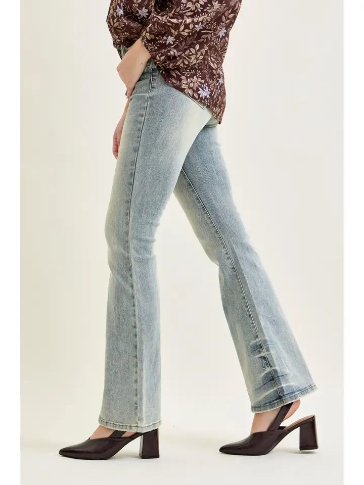 Judy Blue Mr Tinted Pin Tack Detail Flare Jeans