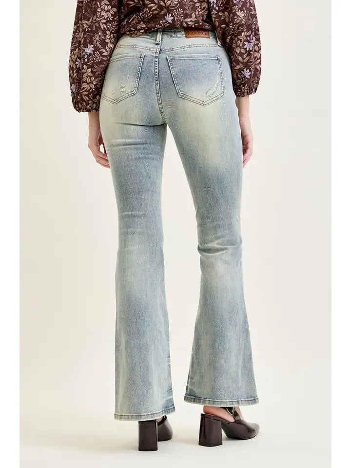 Judy Blue Mr Tinted Pin Tack Detail Flare Jeans
