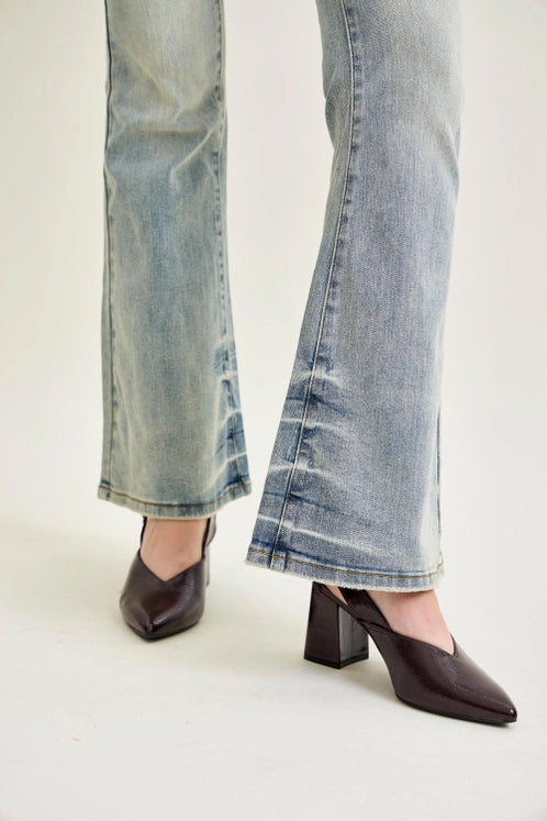 Judy Blue Mr Tinted Pin Tack Detail Flare Jeans