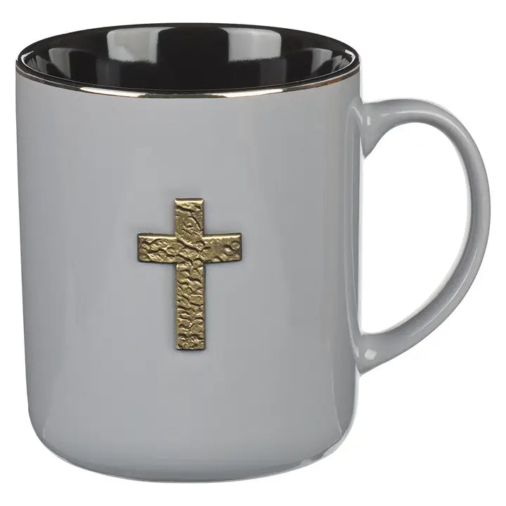 Mug Gray W/Metal Cross 1 Peter 2:24