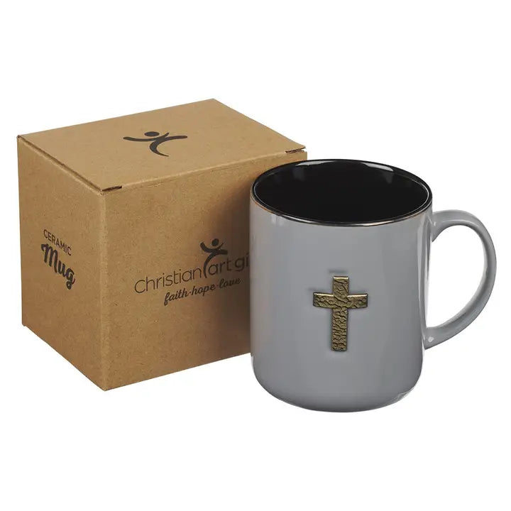 Mug Gray W/Metal Cross 1 Peter 2:24
