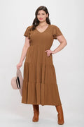 PLUS FLUTTER SLEEVE MIDI DRESS