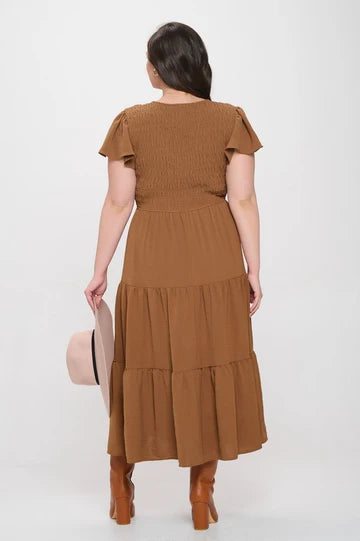 PLUS FLUTTER SLEEVE MIDI DRESS