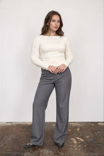 PLUS BOAT NECK LONG SLEEVE BODY CONTOUR KNIT TOP