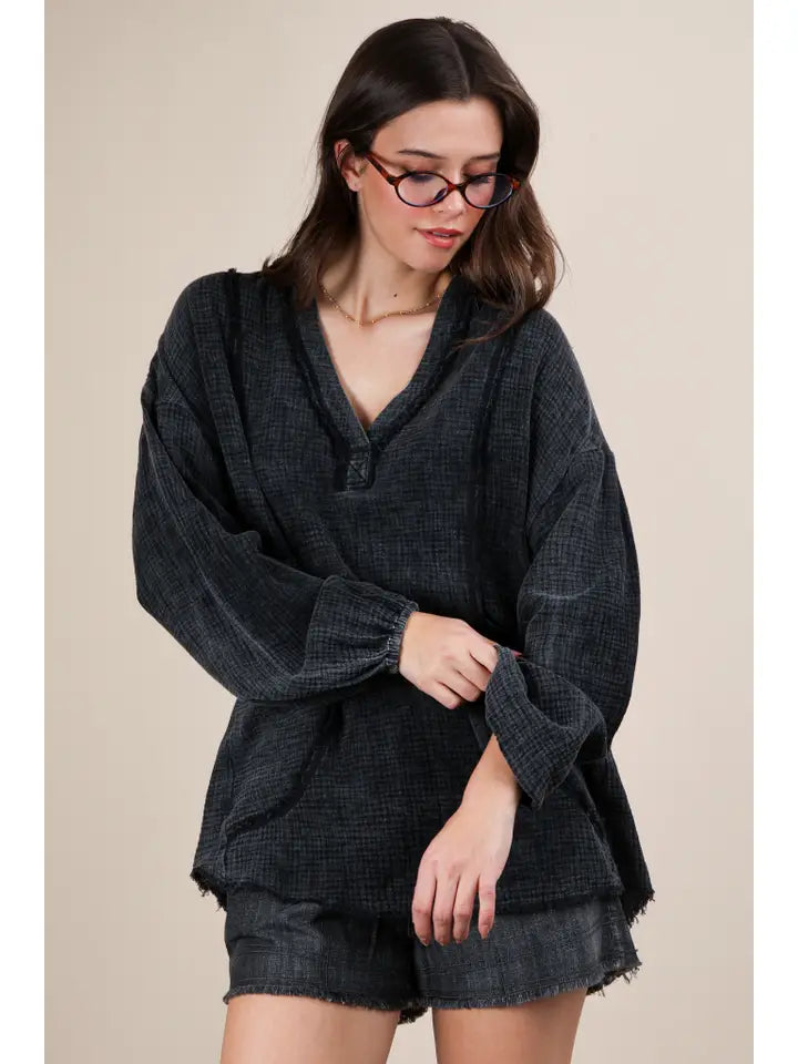 PLUS Size Washed Cotton Gauze Oversized Top