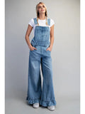 Snow Washed Ruffled Hem Overalls