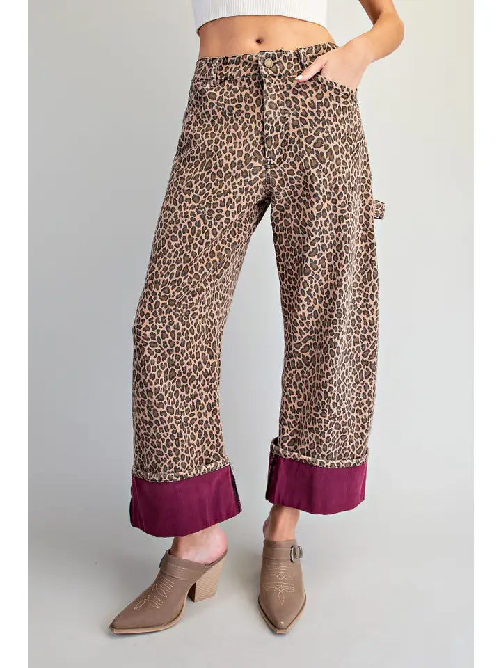 Mineral Washed Contrast Leopard Pants