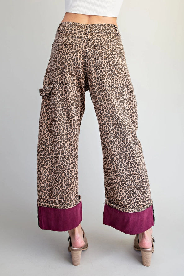 Mineral Washed Contrast Leopard Pants