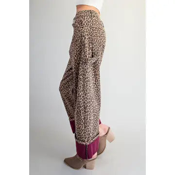 Mineral Washed Contrast Leopard Pants