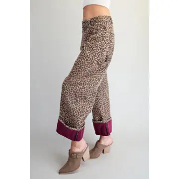 Mineral Washed Contrast Leopard Pants