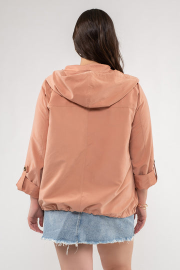 PLUS SNAP BUTTON ZIP UP HOODED JACKET