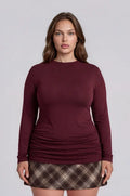 PLUS RUCHED SIDE LONG SLEEVE KNIT TOP