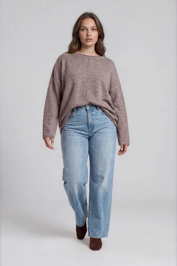 PLUS CENTER SEAM ROLLED NECK KNIT SWEATER