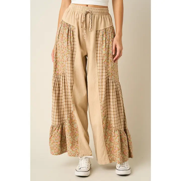 Patchwork Mixed Print Wide Leg Pants