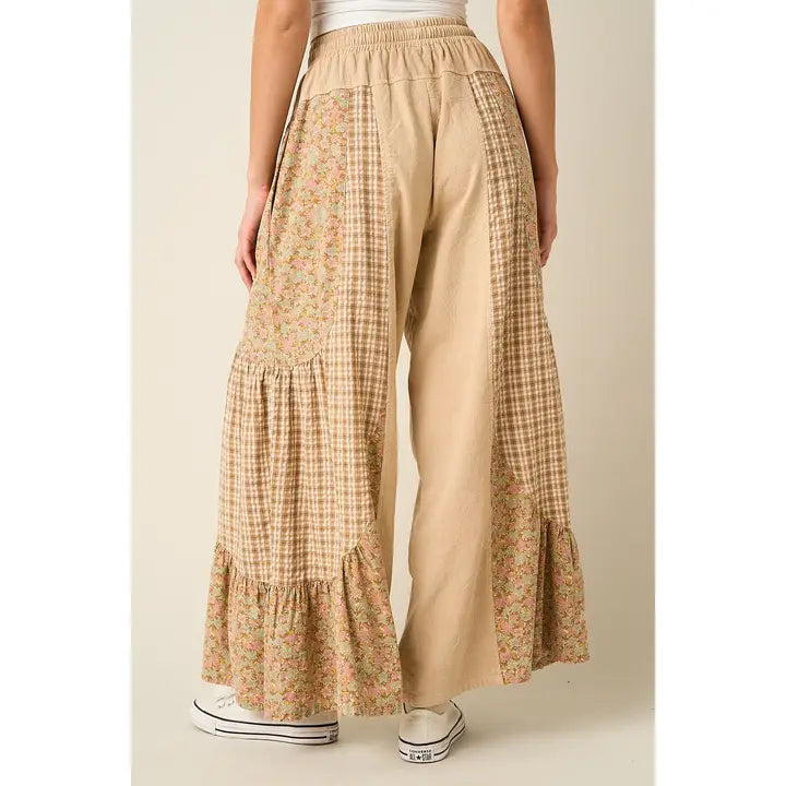 Patchwork Mixed Print Wide Leg Pants