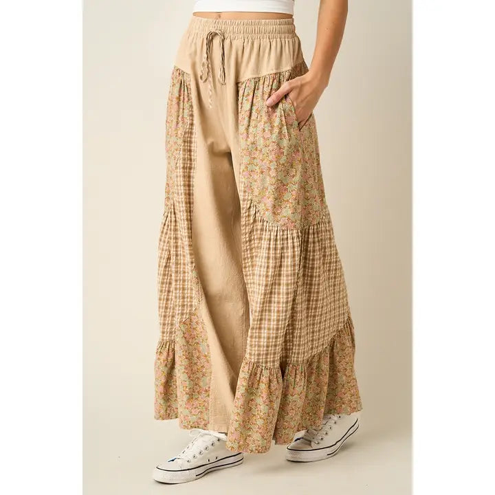 Patchwork Mixed Print Wide Leg Pants