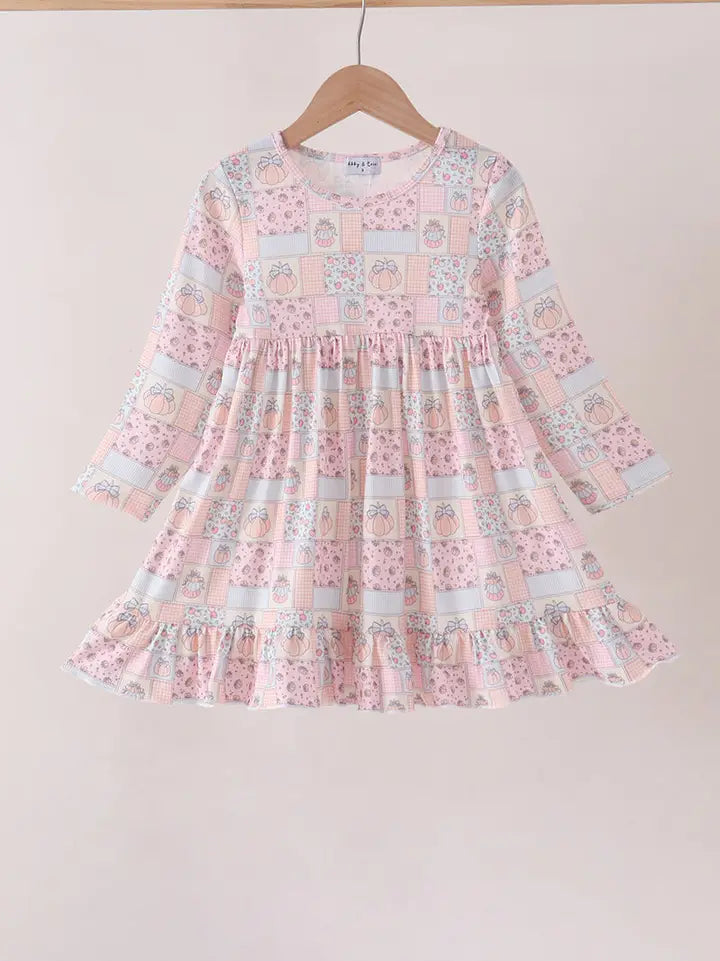 Girls Pink Pumpkin Ruffle Dress