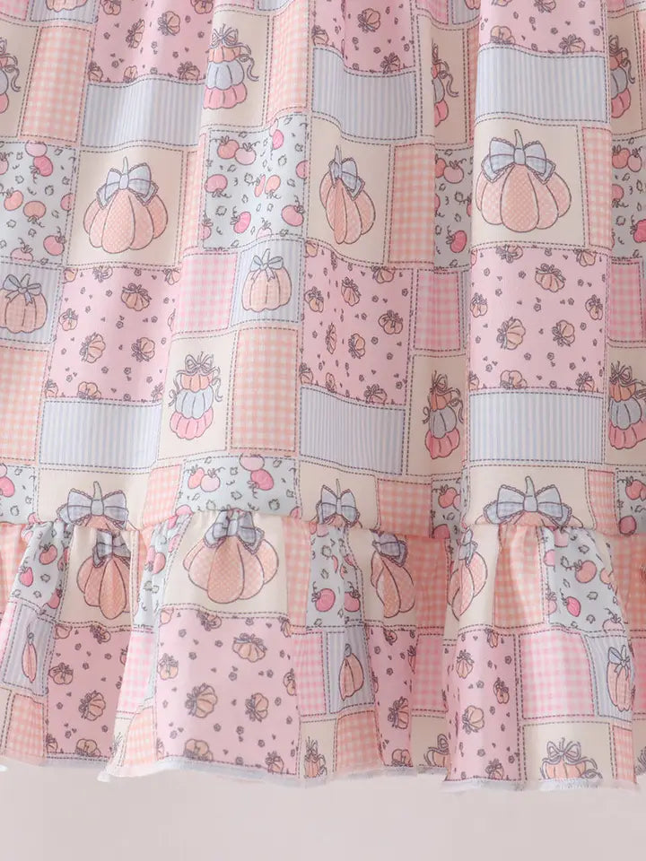Girls Pink Pumpkin Ruffle Dress