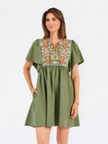 Mary Square Piper Embroidered Dress | Olive
