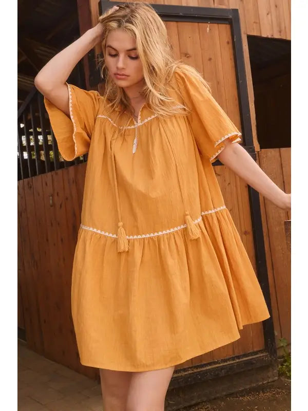 Plus Embroidery Babydoll Tiered Mini Dress