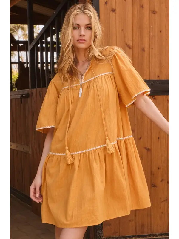 Plus Embroidery Babydoll Tiered Mini Dress